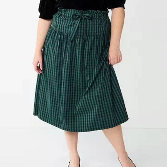 Draper James RSVP Paperbag Waist Plaid Tie Waist Skirt Black Green Plus Size 3X - Picture 1 of 14